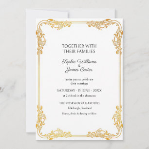 Convite de Casamento em Moldura Rococó de Ouro Bra