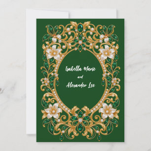 Convite de Casamento em Ouro Antigo Verde Esmerald