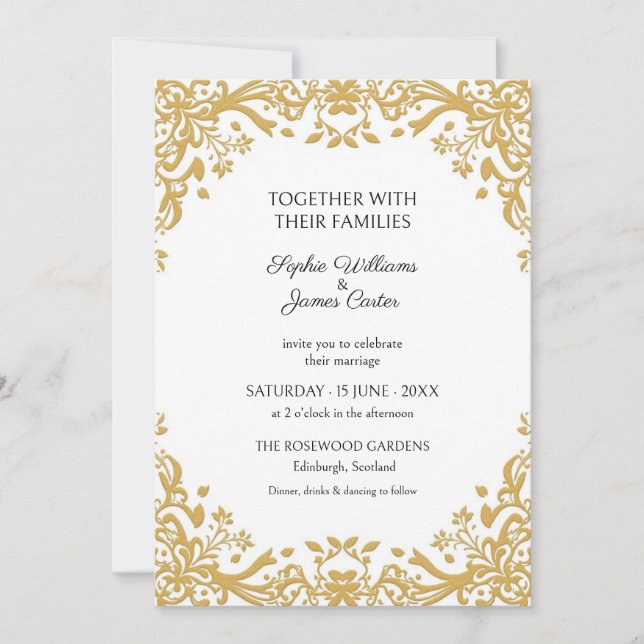 Convite de Casamento em Ouro Branco com Filigrama  (Frente)