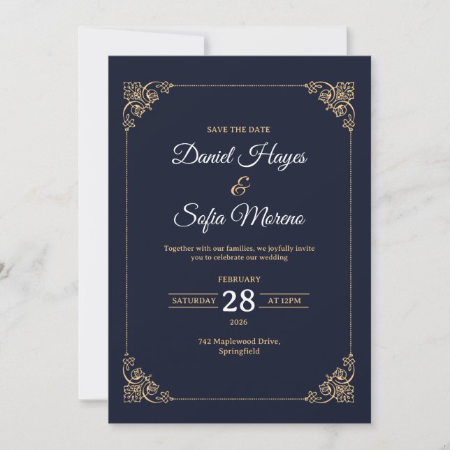 Convite de Casamento em Ouro de Luxo Personalizado (Frente)