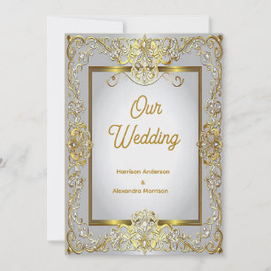 Convite de Casamento em Ouro e Prata Elegante – Or