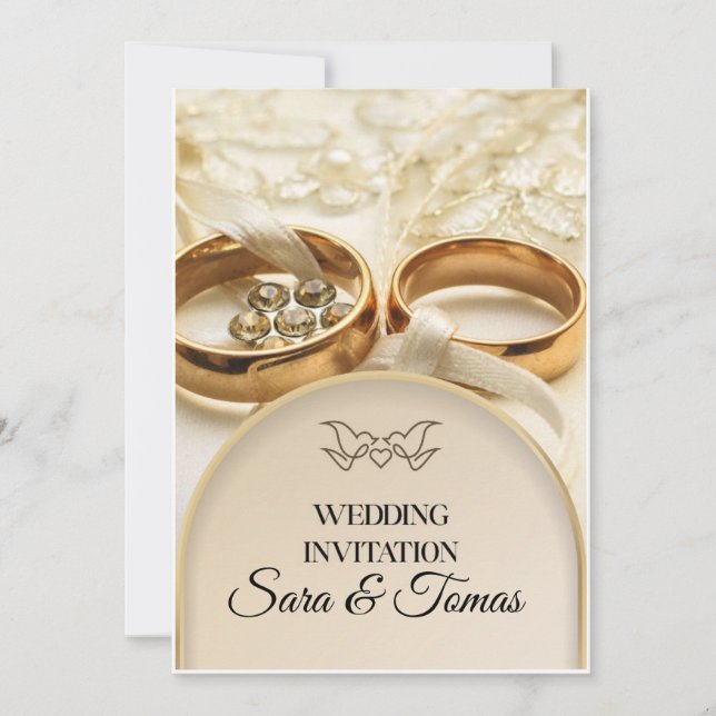 Convite de Casamento em Ouro Elegante – Clássico R (Frente)