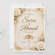 Convite de Casamento em Ouro Elegante | Floral Clá