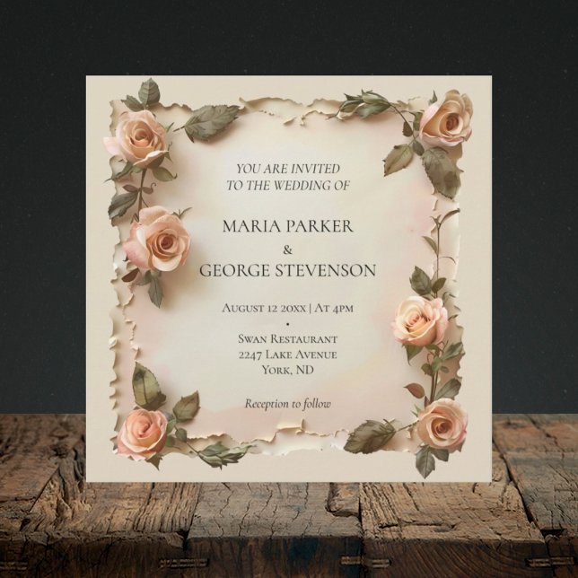 Convite de casamento em papel antigo floral rústic (Criador carregado)