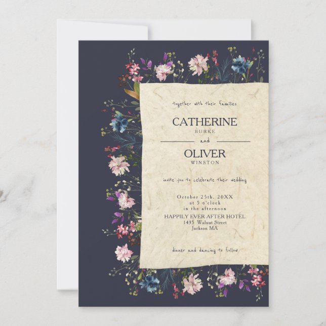 Convite de Casamento em Papel Artesanal de Flor Si (Frente)