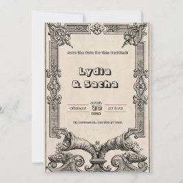 Convite de casamento em papel bege antigo