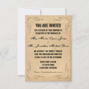 Convite de Casamento em Papel Marrom Grunge 7,5x13