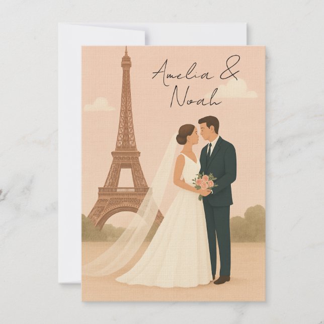 Convite de Casamento em Paris | Elegante Torre Eif (Frente)