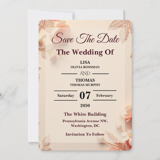 Convite de Casamento em Pastel de Pêssego Recortad (Frente)