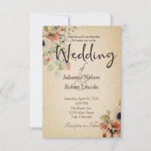 Convite de casamento em pergaminho com floral rosa