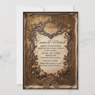 Convite de Casamento em Pergaminho Rústico Vintage
