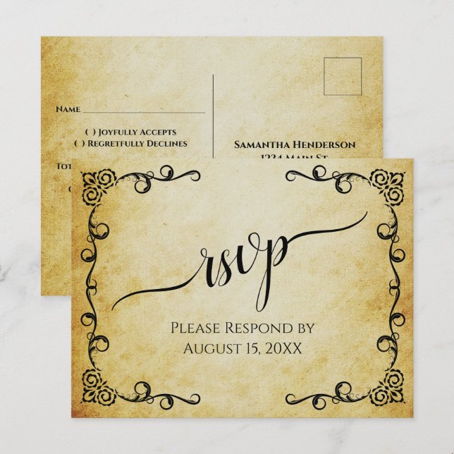 Convite de Casamento em Pergaminho Vintage com Cal (Frente/Verso)