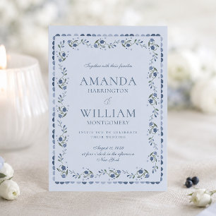 Convite de Casamento em Pó Azul Escandinavo Folk