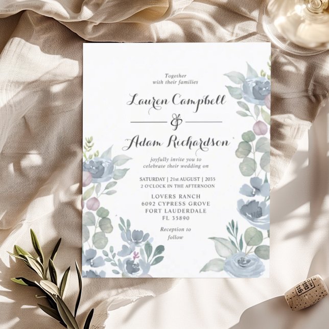 Convite de Casamento em Pó Floral Azul Desbotado O (Criador carregado)