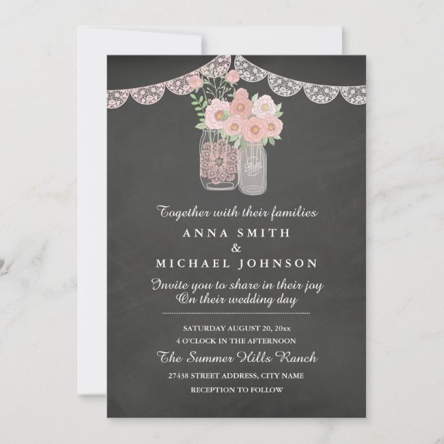 Convite de Casamento em Pote de Pedra Chic e Quadr (Frente)