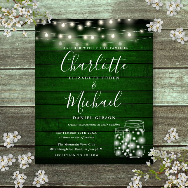 Convite de Casamento em Potes de Pedreiro de Madei (Budget Green Wood Mason Jars Wedding Invitation)