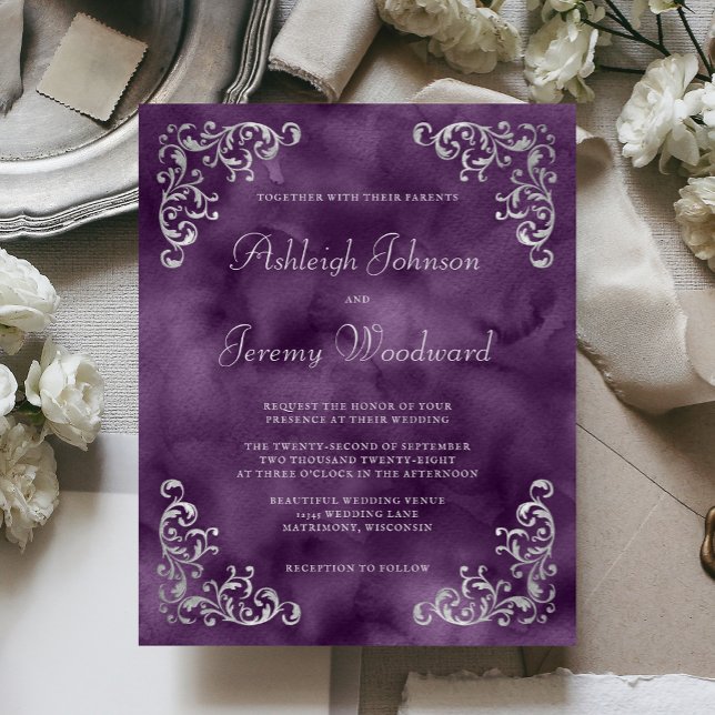 Convite de Casamento em Prata Orçamento Roxo (Criador carregado)