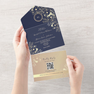 Convite de Casamento em QR Code Azul Marinho Doura