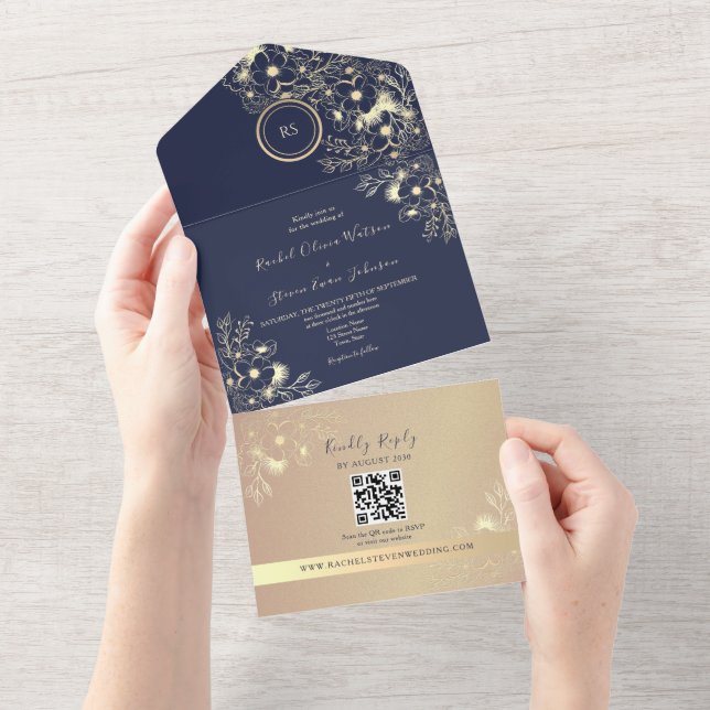 Convite de Casamento em QR Code Azul Marinho Doura (Tearaway)