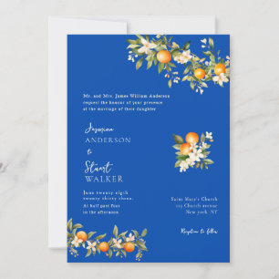 Convite de casamento em QR Code com citros e azul