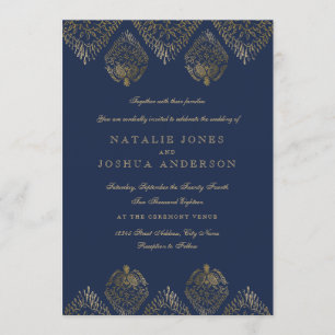 Convite de Casamento em Renda Antiga Marinho Doura