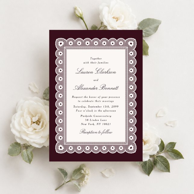 Convite de Casamento em Renda Bordeaux (Criador carregado)