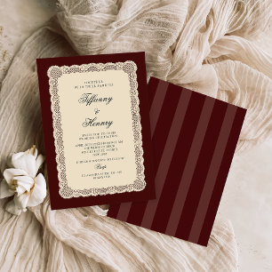 Convite de Casamento em Renda Borgonha Vintage