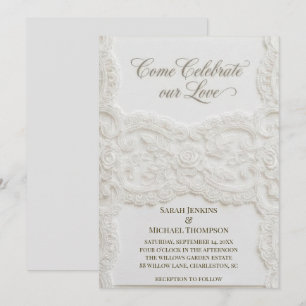 Convite de Casamento em Renda Branca Elegante
