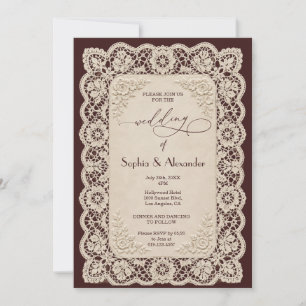 Convite de Casamento em Renda Burgundy Vintage