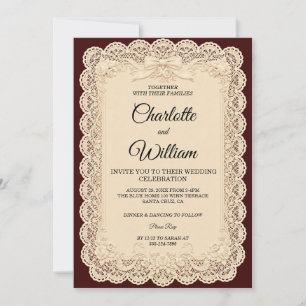 Convite de Casamento em Renda Burgundy Vintage