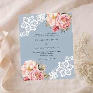 Convite de casamento em renda floral dourada rosa 