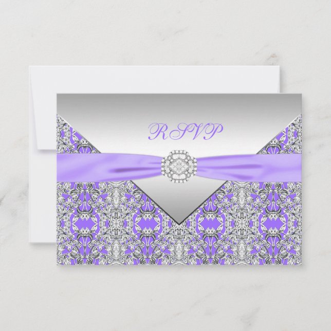 Convite de Casamento em Renda Lilás Roxo com Diama (Frente)