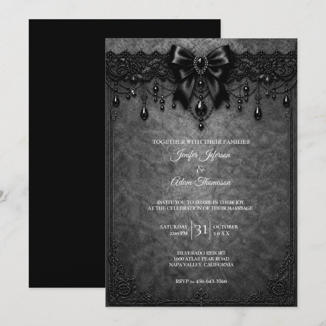 Convite de Casamento em Renda Preta (Frente/Verso)