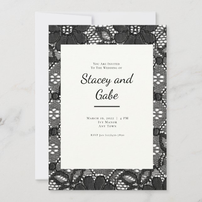 Convite de Casamento em Renda Preta (Frente)