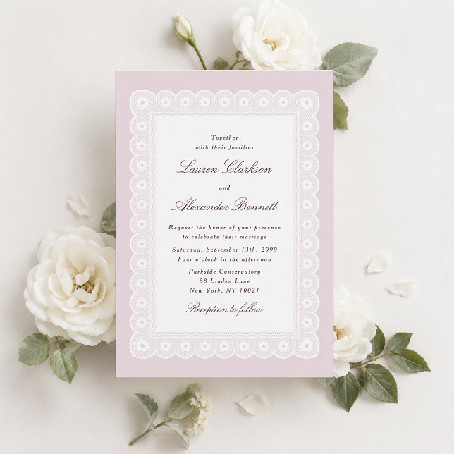 Convite de Casamento em Renda Rosa Elegante (Criador carregado)