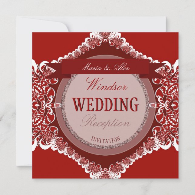 Convite de Casamento em Renda Tribal Vermelho+Bran (Frente)