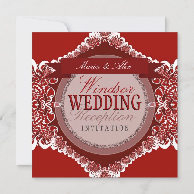 Convite de Casamento em Renda Tribal Vermelho+Bran (Frente)