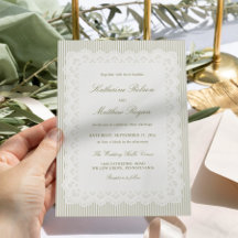 Convite de Casamento em Renda Verde Listrada Vinta