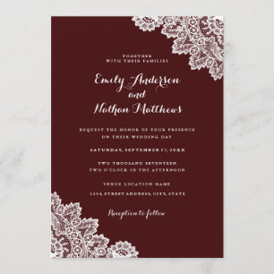 Convite de casamento em renda vermelha burgundy el
