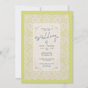 Convite de Casamento em Renda Vintage Citrino Verd