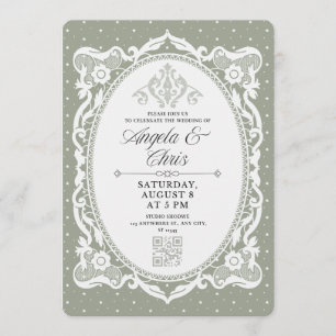 Convite de Casamento em Renda Vintage Verde Sage c
