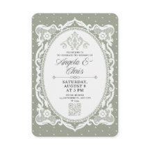 Convite de Casamento em Renda Vintage Verde Sage c