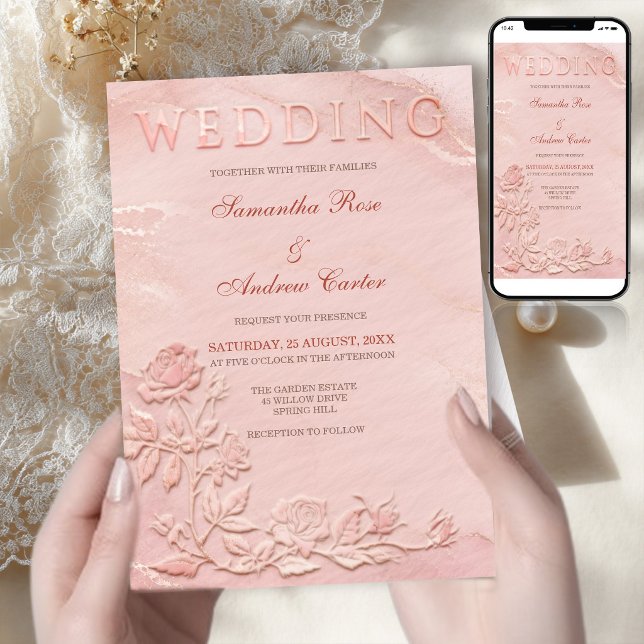 Convite de Casamento em Rosa Poeira Gravado (Criador carregado)