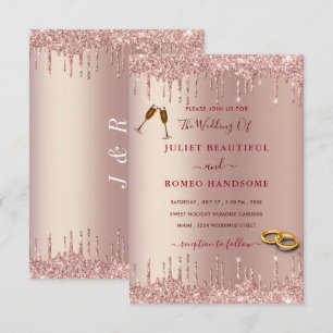 Convite de Casamento em Rose Gold com Gotas de Gli