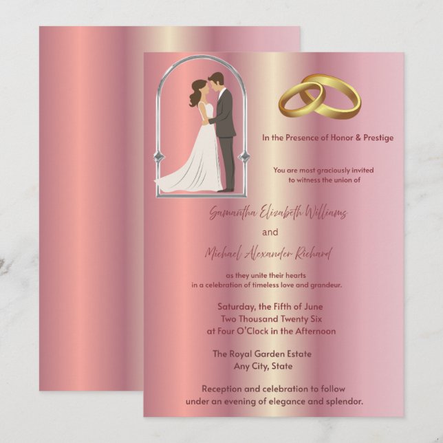 Convite de Casamento em Rose Gold – De Luxo Metáli (Frente/Verso)