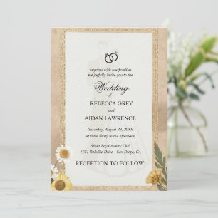 Convite de Casamento em Scrapbook Vintage com Flor