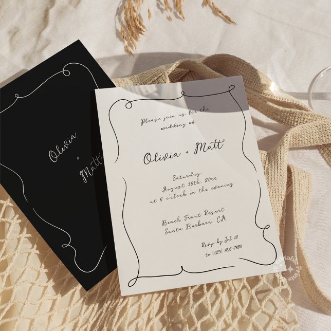 Convite de Casamento em Script Caprichoso Francês  (French Whimsical Script Wedding Invite White)