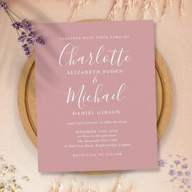Convite de Casamento em Script Chic Rose Po dusty  (Criador carregado)
