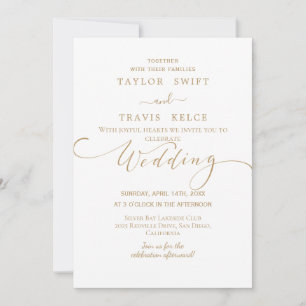 Convite de Casamento em Script Dourado Rústico