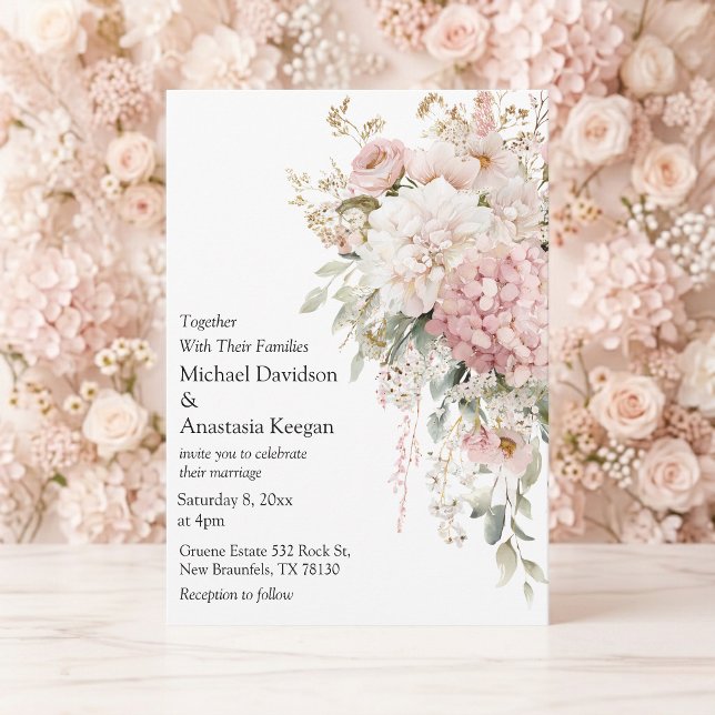 Convite de Casamento em Script Rosa Floral Elegant (Criador carregado)